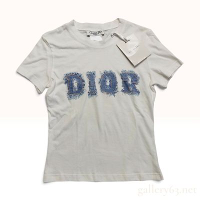 Sale Photo Thumbnail #499: NWT Christian Dior Boutique Paris Denim Applique Logo White Cotton T-Shirt Size FR 36