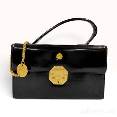 Sale Photo Thumbnail #513: Vintage Gianni Versace Sunburst Black Spazzolato Leather Top Handle Bag