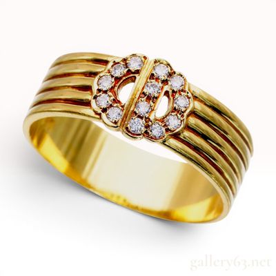 Sale Photo Thumbnail #500: Christian Dior 18kt Yellow Gold and Diamond Logo Band Ring