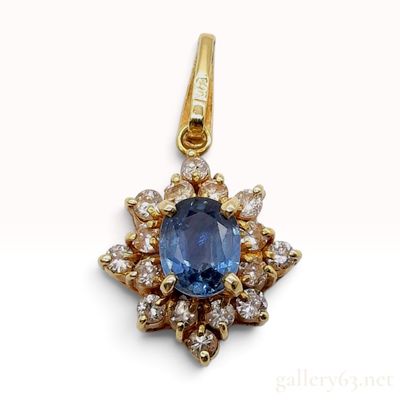 Sale Photo Thumbnail #471: 18K Yellow Gold Blue Sapphire and Diamond Cluster Pendant