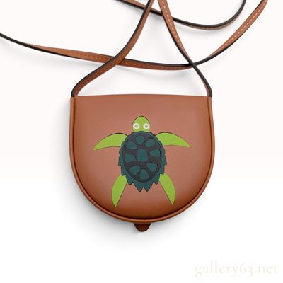 Sale Photo Thumbnail #449: LOEWE Tan Calfskin Leather Sea Turtle Marquetry Shoulder Bag