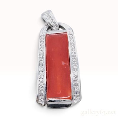 Sale Photo Thumbnail #260: Rectangular Antique Red Coral and Diamond Pendant in Platinum