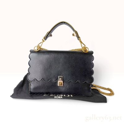 Sale Photo Thumbnail #222: Fendi Kan I Black Scalloped Leather Medium Shoulder Bag with Dust Bag