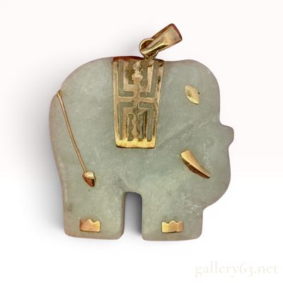 Sale Photo Thumbnail #313: 10K Yellow Gold and Jadeite Elephant Pendant