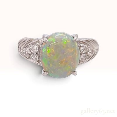 Sale Photo Thumbnail #292: Estate Platinum Opal and Diamond Cocktail Ring
