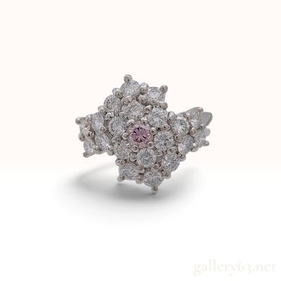 Sale Photo Thumbnail #567: 1.435ctw Natural Fancy Light Pink and Colorless Diamond Platinum Cluster Cocktail Ring with CGL Sorting Card
