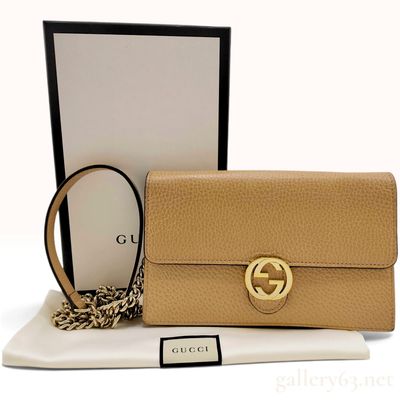 Sale Photo Thumbnail #485: Gucci Interlocking G Tan Leather Crossbody Chain Wallet With Box and Dust Bag