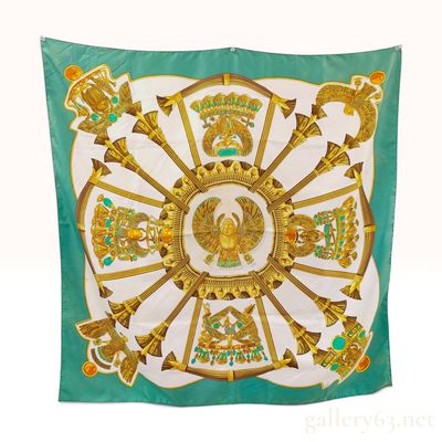 Sale Photo Thumbnail #424: Hermes Egypte Silk Scarf Teal Green