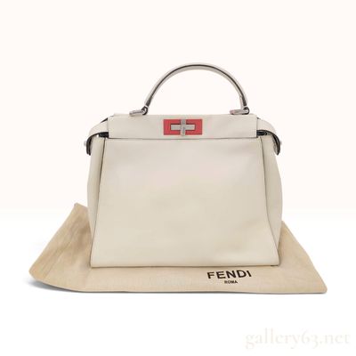 Sale Photo Thumbnail #436: Fendi Peekaboo Cream Calfskin Leather Medium Top Handle Bag