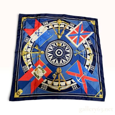 Sale Photo Thumbnail #122: Hermes Sextants Blue Silk Scarf 90