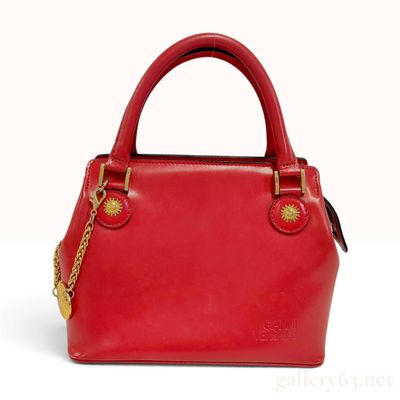 Sale Photo Thumbnail #429: Vintage Gianni Versace Red Saffiano Leather Sunburst Domed Satchel