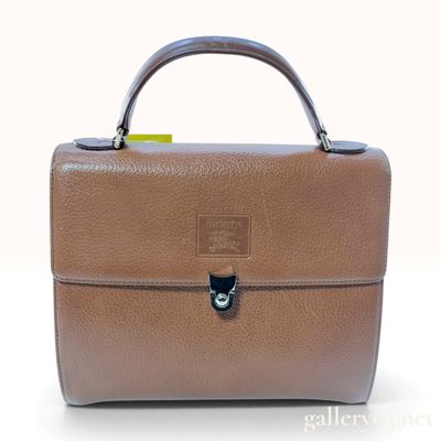 Vintage Burberrys Brown Pebbled Leather Top Handle Satchel