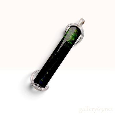 Sale Photo Thumbnail #358: An 18 Karat White Gold and 14.13ct Green Tourmaline Bar Pendant with Diamond Accents