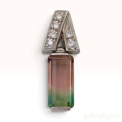 Sale Photo Thumbnail #456: Platinum 2.44ct Bi-color Tourmaline and Diamond Geometric Pendant