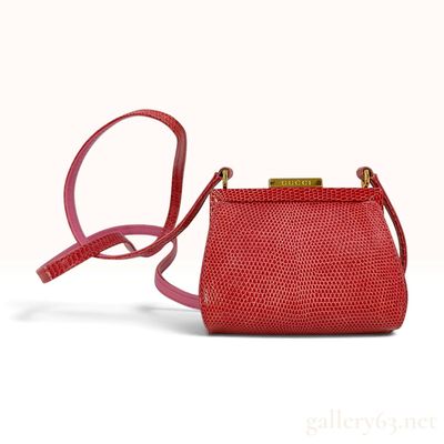 Sale Photo Thumbnail #184: Vintage Gucci Pink Lizard Skin Micro Crossbody Evening Bag