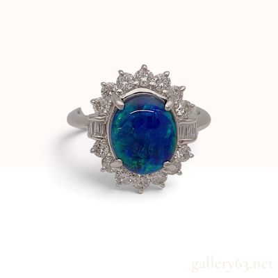 Sale Photo Thumbnail #484: Platinum 2.28ct Black Opal and 0.60ctw Diamond Halo Ring Size 6.5