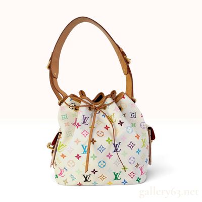Sale Photo Thumbnail #572: Louis Vuitton Monogram Multicolore Petit Noe White Coated Canvas Bucket Bag