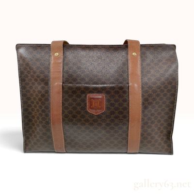 Vintage Celine Macadam Brown Coated Canvas Tote