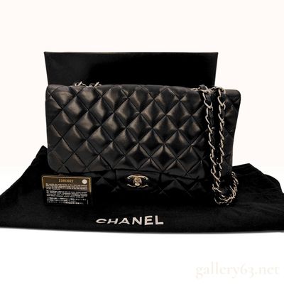 Sale Photo Thumbnail #440: Jumbo Chanel Classic Double Flap Bag Black Quilted Lambskin Medium with Box and Dust Bag