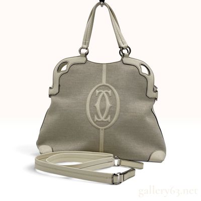 Sale Photo Thumbnail #202: Cartier Marcello de Cartier Beige Canvas and Leather Tote Bag with Strap