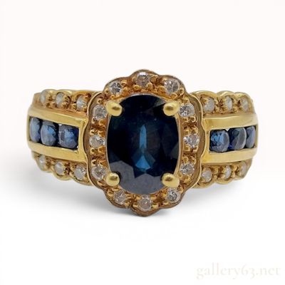 Sale Photo Thumbnail #602: 18K Yellow Gold 1.33 Carat Natural Sapphire and Diamond Halo Ring