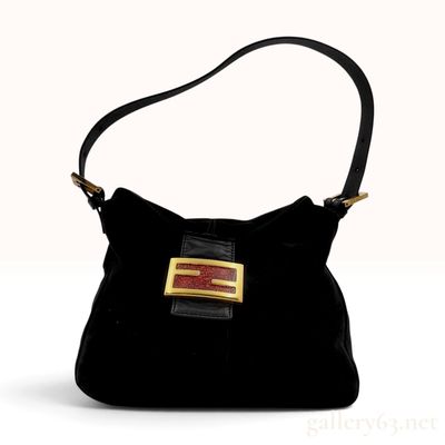 Sale Photo Thumbnail #564: Vintage Fendi Mamma Baguette Black Suede Shoulder Bag