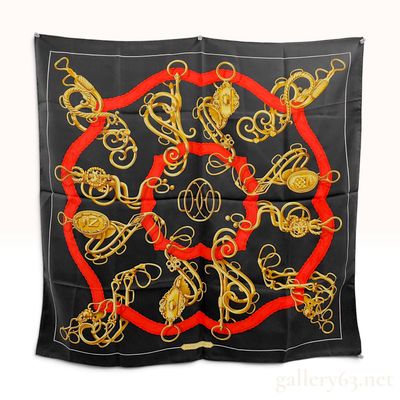 Sale Photo Thumbnail #532: Hermes Mors et Gourmettes Black Silk Scarf 90