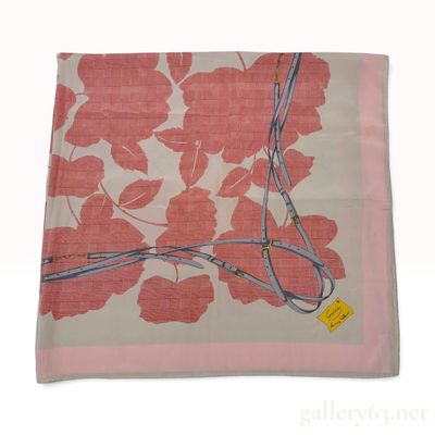 Sale Photo Thumbnail #336: Vintage Gucci Wide Silk Scarf/foulard in Floral and Equestrian Motif