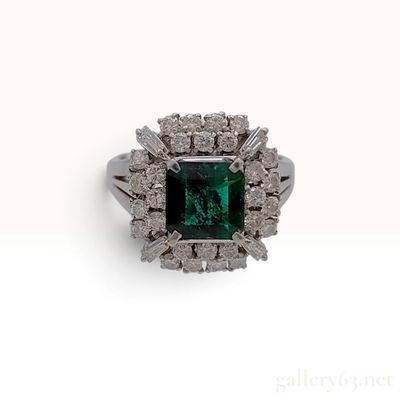 Estate Platinum Emerald and Diamond Cocktail Ring