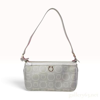 Sale Photo Thumbnail #460: Salvatore Ferragamo Metallic Silver Gancini Monogram Pochette
