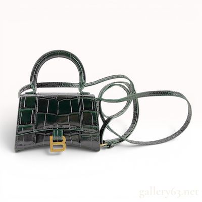 Sale Photo Thumbnail #490: Balenciaga Hourglass Mini Crocodile Embossed Leather Top Handle Bag
