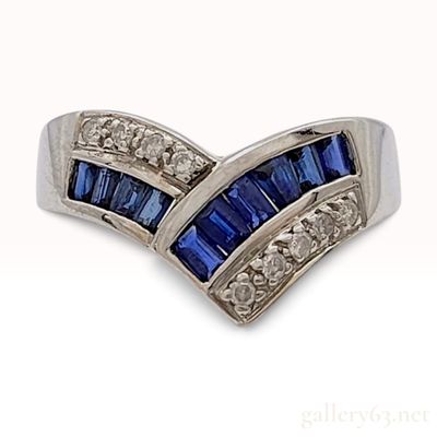 Sale Photo Thumbnail #269: Miyako 14 Karat White Gold Sapphire and Diamond Chevron Ring