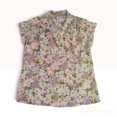 Sale Photo Thumbnail #523: Vintage Christian Dior Floral Print Silk Chiffon Button Front Blouse Large