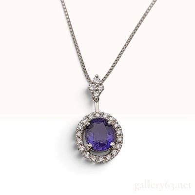 Sale Photo Thumbnail #302: Platinum 1.61 Carat Violet Sapphire and 0.25ctw Diamond Halo Pendant Necklace