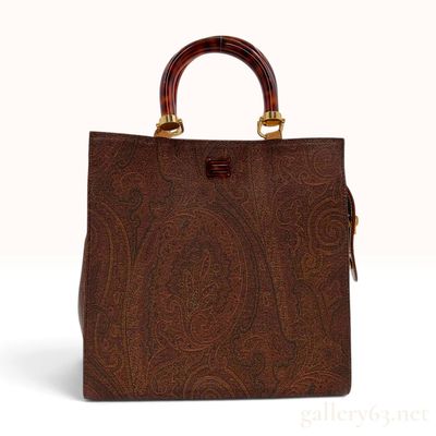 Sale Photo Thumbnail #457: Vintage ETRO Milano Paisley Coated Canvas Tortoiseshell Top Handle Bag