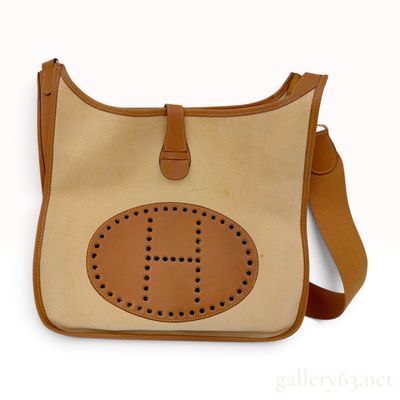 Sale Photo Thumbnail #209: Hermes Evelyne I PM Shoulder Bag in Toile Canvas and Gold Leather