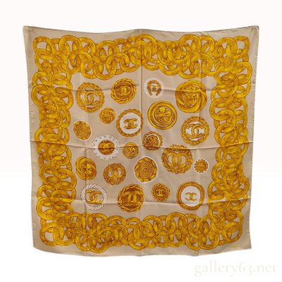 Sale Photo Thumbnail #494: Chanel Vintage Gold-Tone Jewelry and Button Motif Silk Scarf