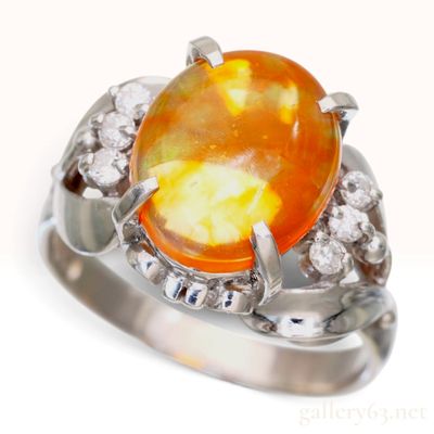 Sale Photo Thumbnail #251: Platinum Fire Opal and Diamond Cocktail Ring