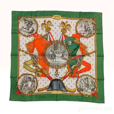 Sale Photo Thumbnail #426: Vintage Hermes Napoleon Green Jacquard Silk Scarf 90 With Box
