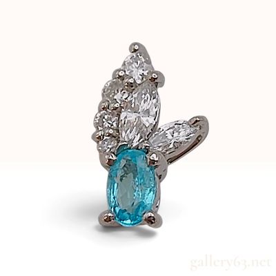 Sale Photo Thumbnail #181: A Platinum 0.175ct Paraiba Tourmaline and Diamond Cluster Pendant With Report