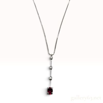 Sale Photo Thumbnail #129: 18K White Gold 0.34 Carat Ruby and 0.06 Carat Diamond Linear Drop Pendant Necklace