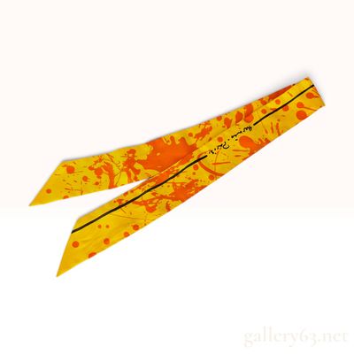 Sale Photo Thumbnail #356: Hermes Paint Splatter Yellow and Orange Silk Twilly Scarf with Box