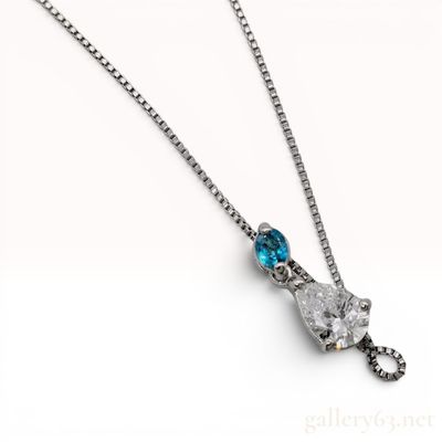 Platinum, Paraiba Tourmaline, and Diamond Drop Pendant Necklace