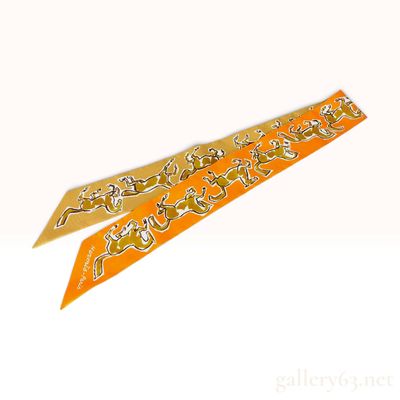 Sale Photo Thumbnail #307: Hermes Chevaux En Liberte Orange Silk Twilly Scarf with Box
