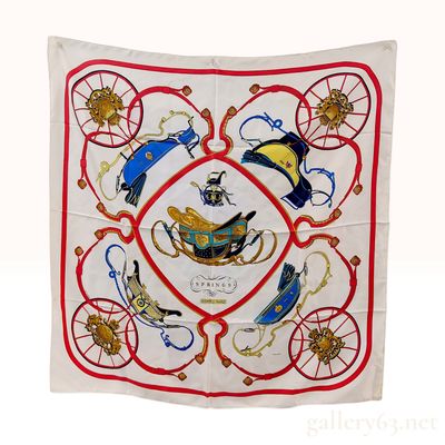 Sale Photo Thumbnail #589: Vintage Hermes Springs Red and Blue Silk Scarf 88cm
