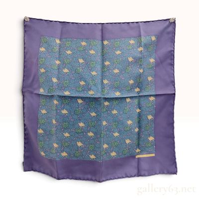 Sale Photo Thumbnail #414: Hermes Butterfly and Floral Pattern Violet Silk Scarf 42cm