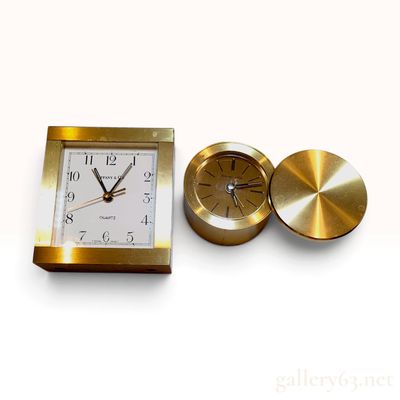 Sale Photo Thumbnail #332: Two Vintage Tiffany & Co. Brass Swiss Quartz Desk Clocks