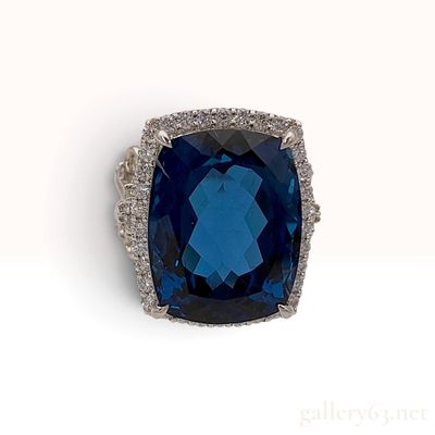 Sale Photo Thumbnail #144: A 22.54ct London Blue Topaz and 0.98ctw Diamond Pt900 Platinum Cocktail Ring with Sorting Memo