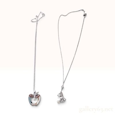 Sale Photo Thumbnail #108: Mikimoto Sterling Silver and Pearl Apple and Teddy Bear Pendant Necklace Pair