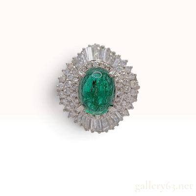 Sale Photo Thumbnail #180: Estate Platinum 1.34ctw Diamond and Cabochon Emerald Ballerina Cocktail Ring